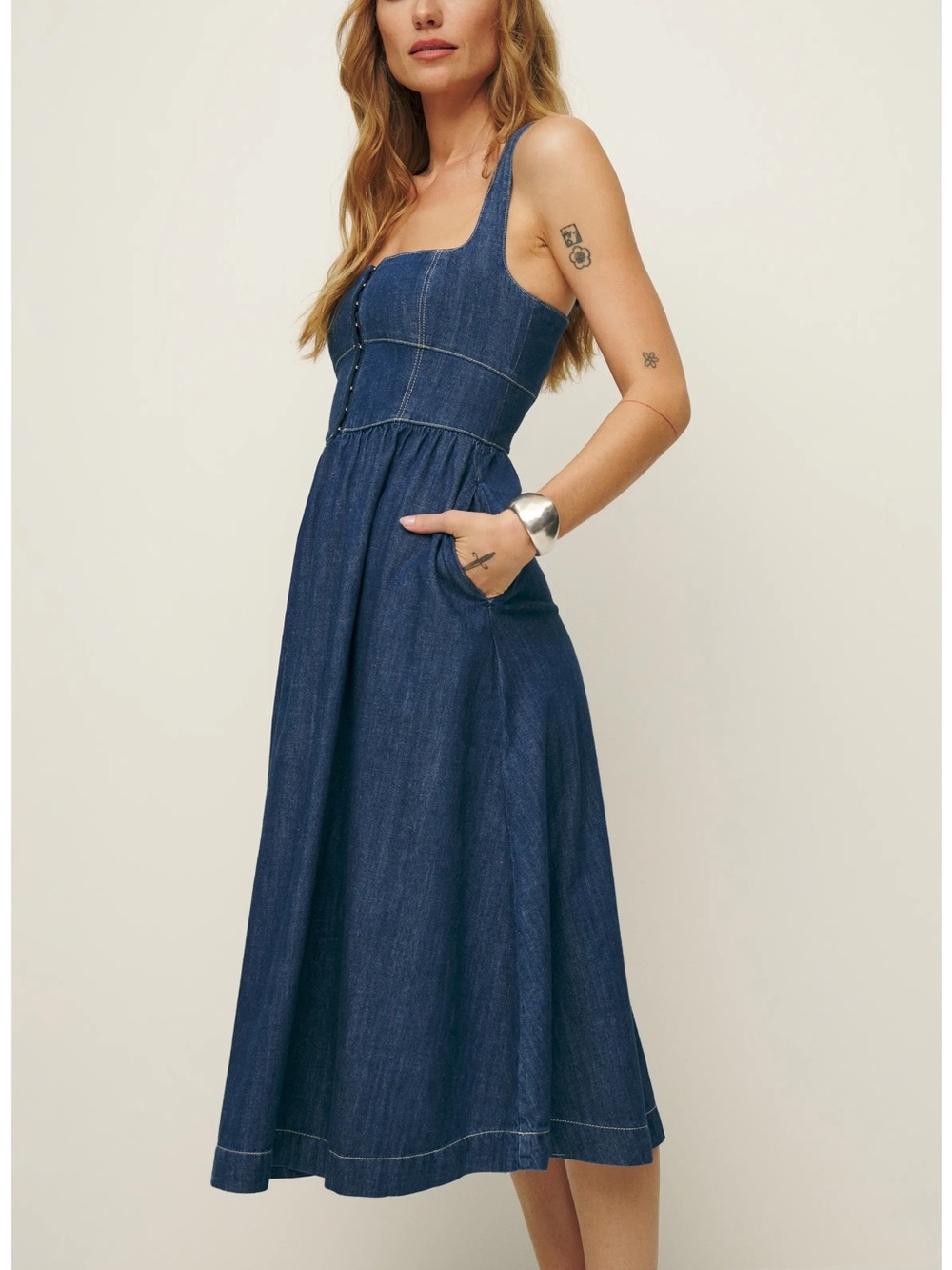 Reformation Tagliatelle Denim Midi Dress - Picture 3 of 11